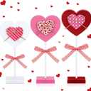 Geetery 3 Pcs Valentine's Day Decoration Heart Wooden Sign Standing Block Love Christian Tables Centerpieces Valentines Decoration Double Printed Table Sign for Wedding Party Favor Supplies(Retro)