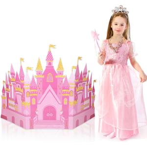 Pink Castle Backdrop Princess Birthday Standing Card Paper for Princess Party Decoration 23.58x 39 Inch Pink Royal Castle Photography Background Table Decoration for Photo Background Party Supply