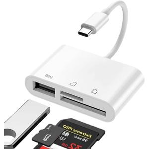 2 x USB C to SD Card Reader for iPhone 17 16 15 iPad, Micro SD Card Reader Memory Card Reader with USB Adapter Plug and Play Trail Game Camera Card Viewer Supports SD and TF Card No App Required