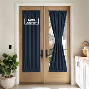NICETOWN 100% Blackout Door Curtain Thermal Insulated Privacy Curtain for French Front Door with Adjustable Tieback, Room Darkening Window Covering for Kitchen, W30 x L72, 1 Panel, Navy