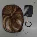 REECHO Hair Toppers for Women Real Human Hair, Seamless Human Hair Toppers with Bangs, 360 3D Cover Clip in Bangs Hair Extensions for Daily Wear, Medium Brown with Highlights