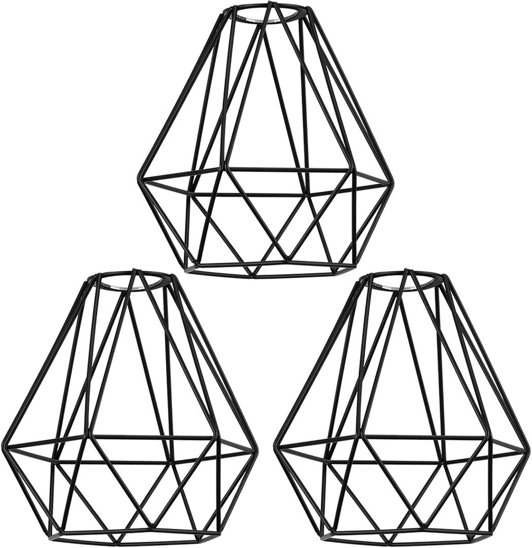 EE Eleven Master Lighting Metal Cage Lampshade for Pendant Light Cord Kit Vintage Lamp Holders Hanging Lighting Cord Fixture Farmhouse Bedroom Dining Room Decoration (3 Packs/Diamond Shape)