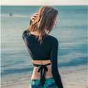 Women Two Piece Swimsuits Surfing Rash Guard Long Sleeve Padded Crop Top Swimwear (Black, M)