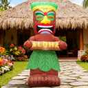 DomKom 5FT Tiki Luau Inflatables, Tiki Hold Sign Board with Aloha, Hawaiian Summer Tropical Beach Blow up Party Decor Party Giant Yard Decoration, Outdoor Built-in LED Lights Lawn Holiday Outside