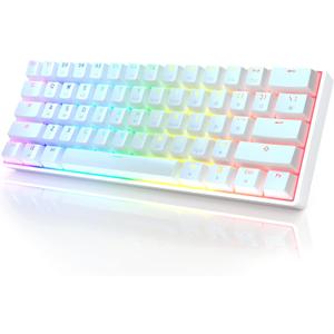 HK GAMING GK61 Mechanical Gaming Keyboard - 61 Keys Multi Color RGB Illuminated LED Backlit Wired Programmable for PC/Mac Gamer (Gateron Optical Silver, White)
