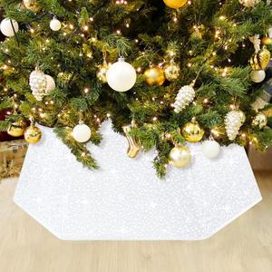 White Christmas Tree Collar for 9 ft Tree Foldable 31.49 Inch Sequin Christmas Tree Ring Velvet Tree Skirt Cover for Xmas Pencil Tree Holiday Decor