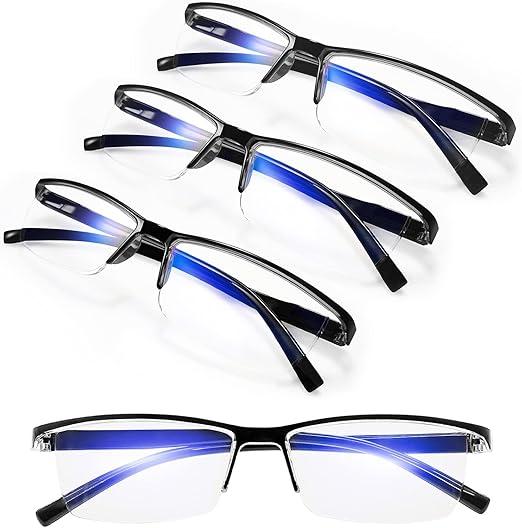 4 Pack Reading Glasses Men, Spring Hinge Blue Light Blocking Readers, Anti Eyestrain Computer Mag, +1.75