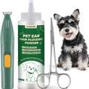 Dog Ear Hair Removal Tool 30g Ear Powder, 5.5" Hemostat & Electric Dog Ear Trimmer Helps Reduce Wax & Odor Grooming Kit for Schnauzers, Poodles & Breeds with Ear Hair
