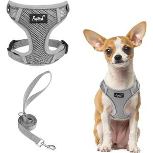 PUPTECK Dog Harness and Leash Set, No Pull Adjustable Pet Small Dog Harness, Reflective Soft Mesh Pet Vest, for Small Medium Dogs Walking, Grey, S