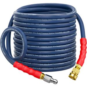50FT Pressure Washer Hose Non Marking 4800PSI, 3/8'' Upgraded 4-Layer Structure Power Washing Hose Steel Wire Braided, No Kink Commercial Cleaning