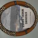 Road Comforts Leopard Steering Wheel Cover for Women, Cute Anti-Slip Microfiber Leather, Universal Fit 14.5-15 Inch Round Steering Wheel - Brown