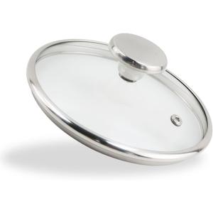 LC LICTOP Tempered Glass Lid for 6.5 Inch Cookware, Steam Vented Cover, Dishwasher & Oven Safe up to 400F, Universal Replacement for Pans & Skillets, Rounded 304 Stainless Steel Rim with Round Knob (Silver J)
