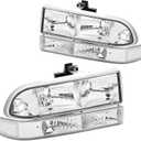 Headlights Assembly Compatible with 1998 1999 2000 2001 2002 2003 2004 Chevy Blazer,1998-2004 Chevy S10 Pickup Headlamp Chrome Housing Clear Reflector Head Lamps Turn Signal Light