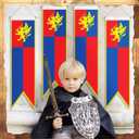 Oudain 4 ft Medieval Fantasy Pull-down Banner with Lion Design Hanging Party Bunting Banner Medieval Party Decorations Garden Cutouts Flag for Castle Theme Festival Birthday Decor(4 Pcs)