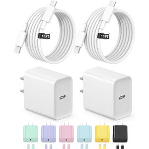 10FT iPhone 17 16 15 Charger Fast Charging USB C Charger Block Type C Chagrer Fast Charging 2-Pack for iPhone 17/17 Plus/17 Pro/17 Pro Max/iPhone 16/16 Plus/16 Pro/16 Pro Max/15/15 Pro Max/Samsung