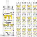 Vesici 24 Pcs 911 Dispatch Appreciation Week Gift 14.2oz Thank You Gifts Lid and Straw Plastic Reusable Tumbler Bulk Drinking Cup for Dispatcher Happy 911 Dispatch Appreciation Week Party Favors