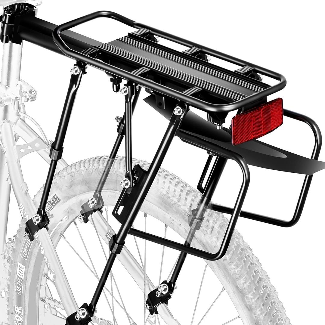 Rear Bike Rack,310 LB Capacity Solid Bearings Bike Cargo Rack w/Fender & Large Size Reflective,Quick Release Mountain Road Bicycle Rear Racks,Universal Bike Luggage Touring Carrier Rack,YONTUO