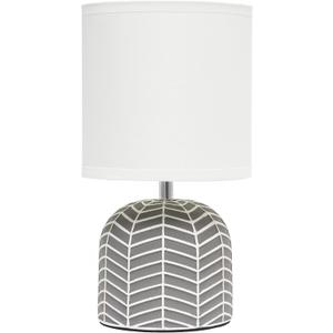 Simple Designs LT1137-GRY 10.43" Petite Contemporary Webbed Waves Base Bedside Table Desk Lamp w White Fabric Drum Shade for Home Decor, Bedroom, Living Room, Entryway, Office, Gray