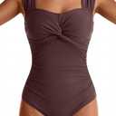Womens One Piece Swimsuits Tummy Control Twist Front Bathing Suits Full Coverage Swimsuit Wide Straps Swimwear, L