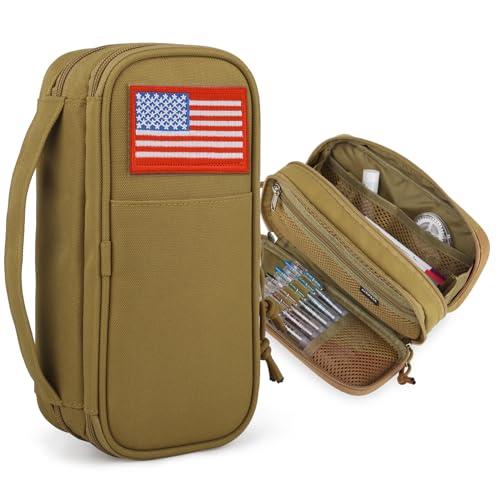 ATRIPACK Tactical Pencil Case for Boy,Large Capacity Pencil Pouch,Marker Organizer Case Pen Box, Tool Bag Desk Organizer for School College Office Organizers for Kids Men Women Adult Teens(Brown)