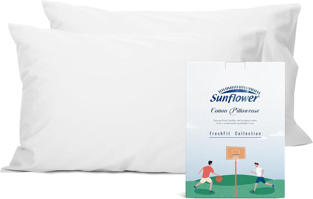 Sunflower King Pillowcases Set of 2, 100% Cotton King Pillow Cases 2, 2040 inches Bright White, Soft and Breathable