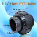 PVC Union Pipe Fittings, 2Pcs 1-1/2inch Slip Union Coupling Adapter, Schedule 80, EPDM O-ring, Socket x Socket, Grey
