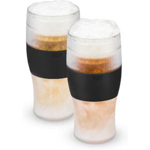 Host FREEZE Beer Glasses, Frozen Beer Mugs, Freezable Pint Glass Set, Insulated Pint Glass to Keep Your Drinks Cold, Double Walled Insulated Glasses, Tumbler for Iced Coffee, 16oz, Set of 2, Black