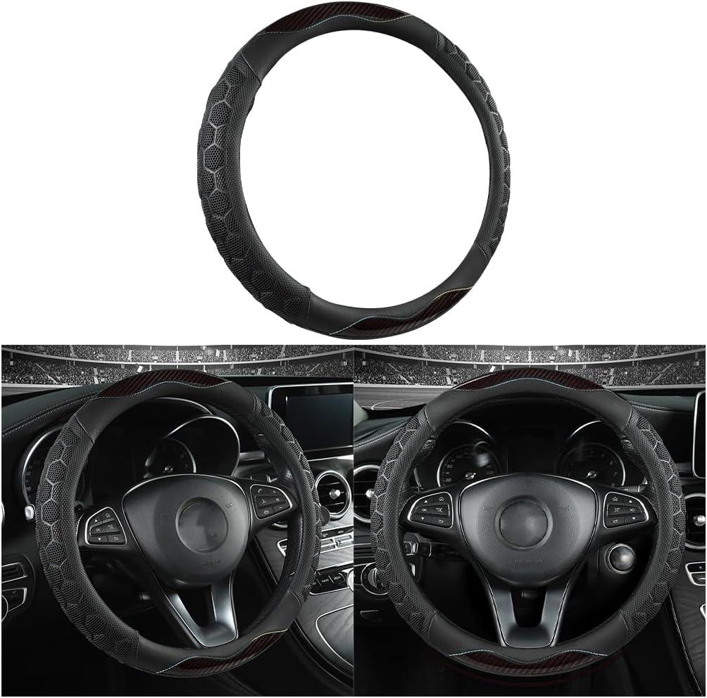 AICEL Car Steering Wheel Cover, Carbon Fiber Vehicle Steer Wheel Protector with 3D Honeycomb Design, Anti-Slip Steer Wheel Protection Guard, Universal Automotive Accessories (Coffee)