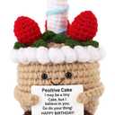 Cake, Knitted Birthday Cake Food Emotional Food Doll Emotional Support Positive Energy Crochet for Motivational Gift Home Office Car Decor(Khaki)