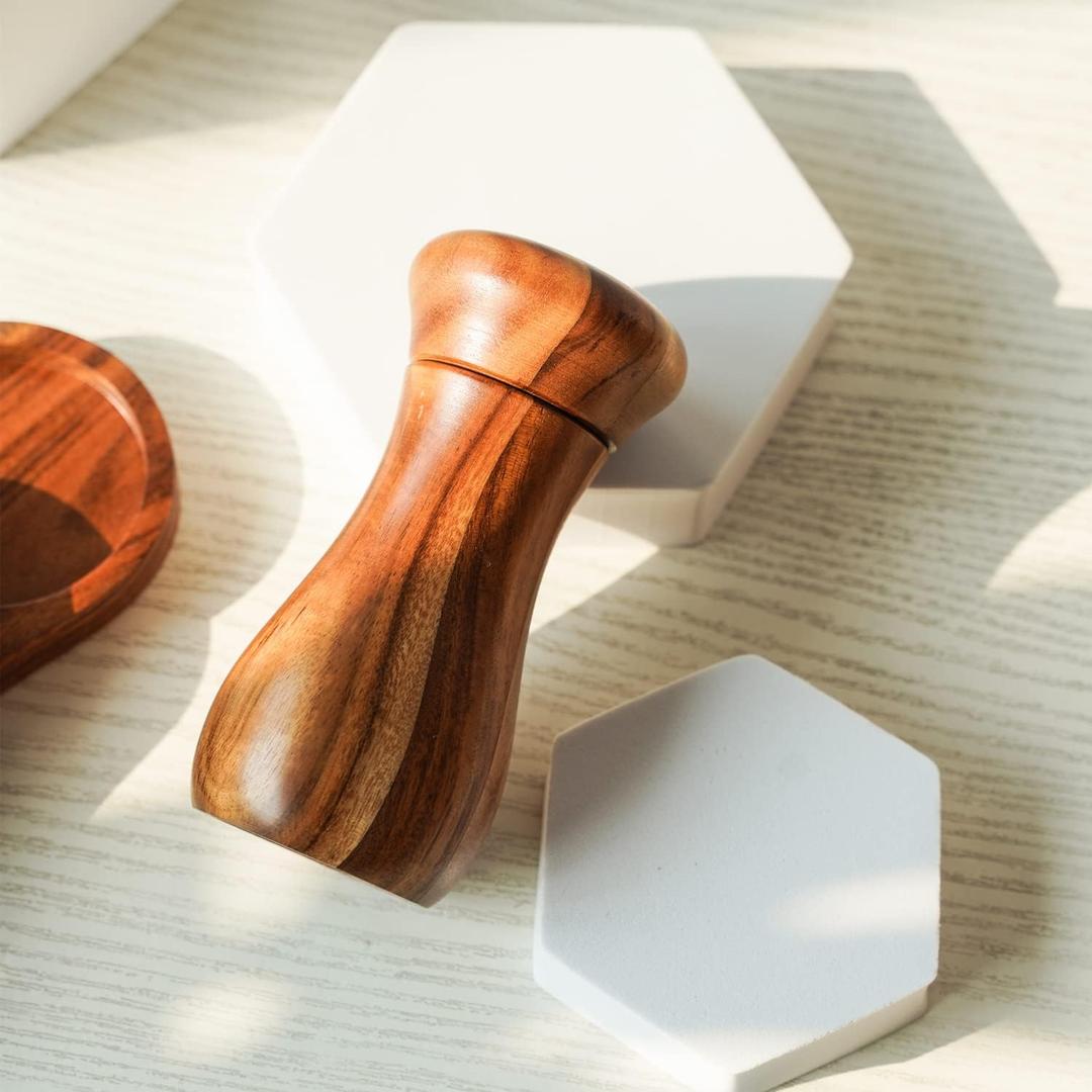 Pepper Mill, Pepper Grinder, Adjustable Ceramic Grinder for Both Pepper and Salt, Acacia Wood, Height 13 cm / 5 inch, Dia 6 cm(Tray is NOT Included)