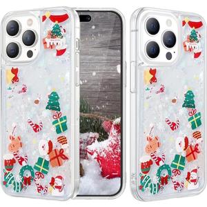 Glitter Christmas Case for iPhone 16 Pro Max,Cute Merry Christmas Liquid Flowing Moving Xmas Santa Tree Snowman Pattern Bling Sparkle Women Girls Phone Case for iPhone 16 Pro Max 6.9" (Clear)