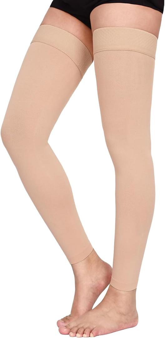 Thigh High Compression Stockings Footless, 15-20mmHg Footless Compression Socks for Men & Women-Ideal for Athletic, Medical, Travel Use (3XL)