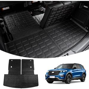 Cargo Mat Compatible with 2020-2025 Ford Explorer Trunk Mat Cargo Liner Seat Back Cover Protector TPE All Weather Trunk Liner 2024 Explorer Accessories (Trunk Mat with Backrest Mats)
