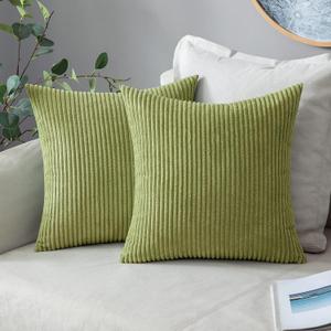 MIULEE Pack of 2 Pillow Covers Soft Soild Decorative Square Throw Pillow Covers Set Cushion Cases Pillowcases for Sofa Bedroom Car 20 x 20 Inch 50 x 50 Cm Grass Green
