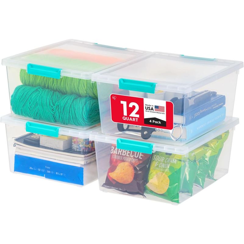Stackable Paper Storage Containers IRIS USA 12 Qt. Craft Storage Bins with Lids, 4-Pack, |Made in USA ...