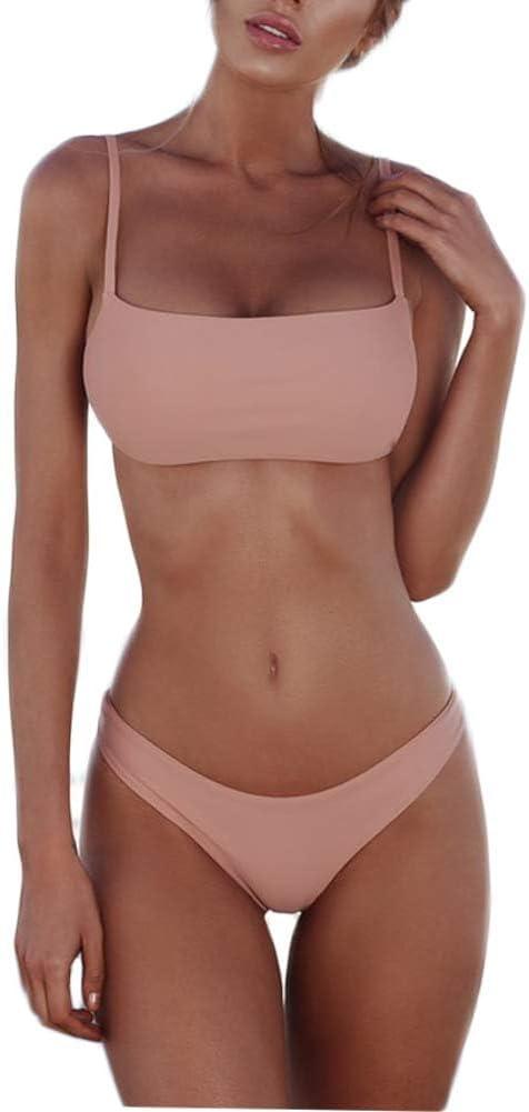 meioro Bikini Set Swimsuits for Women Low Waisted Two Piece Swimwear with Brazilian Push up Top Cheeky Bottom Bathing Suits (X-Small, Pink)