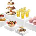6PCS Buffet Risers, Food Display Risers for Party, Buffet Riser for Buffet Table, Acrylic White Boxes for Food Display Catering Dessert Jewelry(Size10 9" 8" 7.5" 6.7" 6")