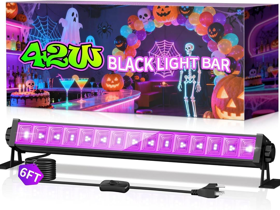 42W LED Black Light Bar, Blacklight Bar with 6ft Cord+Plug+Switch, Black Lights for Glow Party, Fluorescent Poster, Body Paint, Birthday, Halloween, Bedroom, Classroom