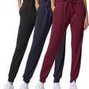 Real Essentials 3 Pack: Women's Lounge Joggers Sweatpants with Pockets Yoga Running Athletic Workout (Medium)