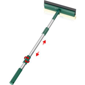 Window Squeegee for Home, 2 in 1 Window Cleaner Sponge and Dual Side Blade Rubber, Window Squeegee Cleaning Tool with Extension Pole for Gas Station, Glass, Shower, Windshield(25''-30'') (Green)