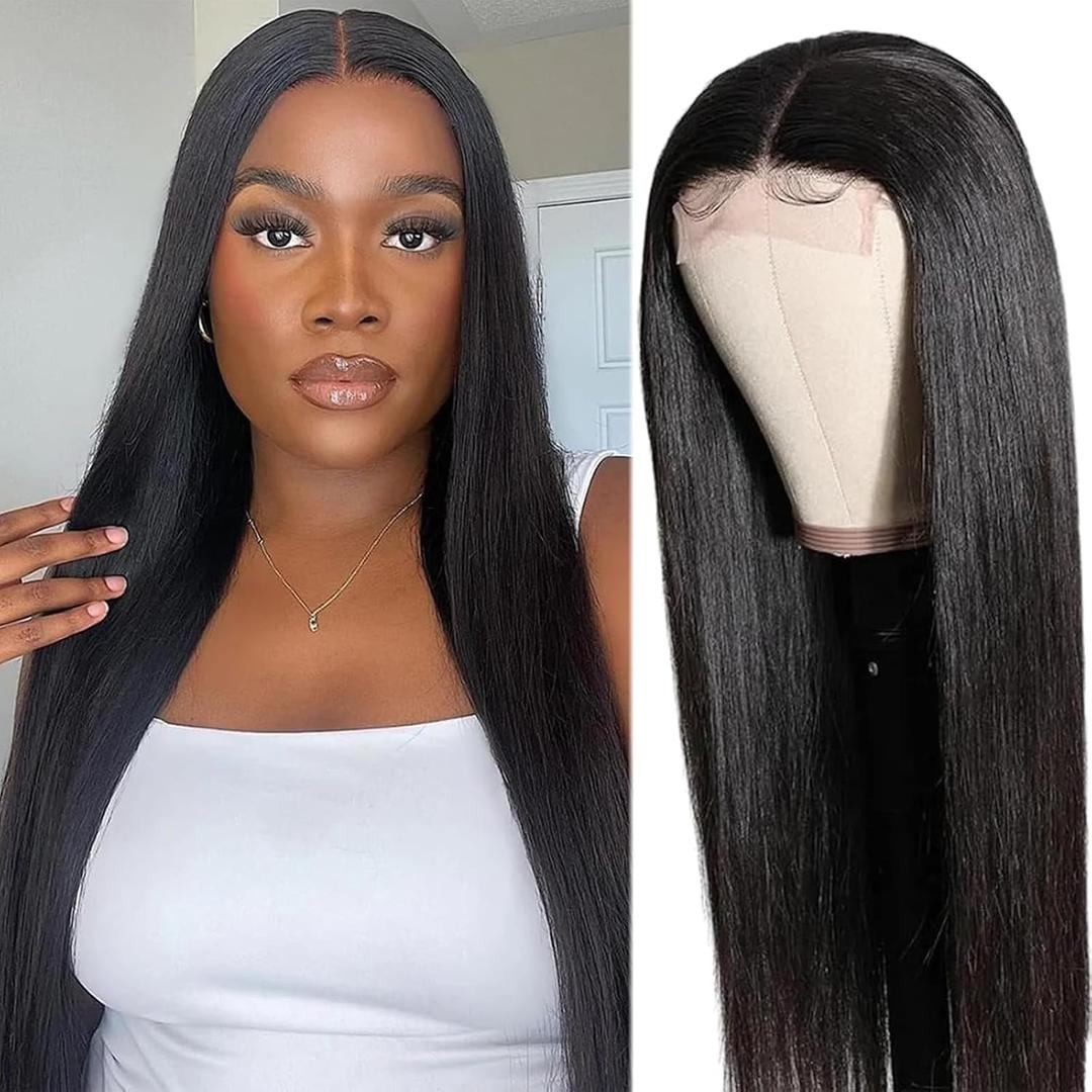 26 Inch Straight Lace Front Wigs Human Hair for Women,13x4 HD Transparent Lace Glueless Pre Plucked Natural Long Black 180% Density Straight Wigs Human Hair Daily Party Use