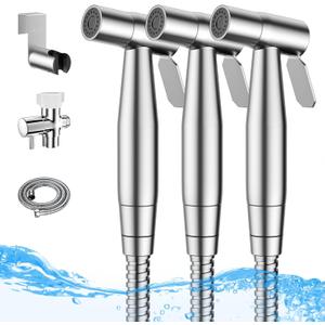 Arofa Handheld Bidet Sprayer for Toilet - 3 Pack Bidets Faucet for Existing Toilets Cloth Diaper Jet Sprayer, Stainless Steel Muslim Shower with Bidet Hose for Feminine Wash (Brushed Nickel)