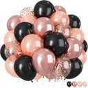 HILAVO Rose Gold and Black Balloons, 12Inch Metallic Rose Gold and Confetti Latex Balloons for Girls Women Birthday Graduation Baby Bridal Shower Party Decorations