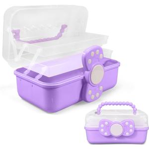 10.6in 3-Layer Multipurpose Storage Box Art Craft Organizer Storage Box Kids Clear Plastic Portable Storage Box/Tool Box with Handle for Sewing,Cosmetic,Medicine,Nail,Hair Accessories (purple)
