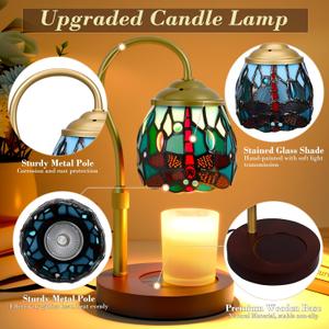 Candle Warmer Lamp  Hummingbird Candle Lamps Timer Dimmer, Tiffany Style Stained Glass Candle Warming Lamp Compatible with Small Jar Candles Gifts for Her, for Mom Wax Melt Warmer for Home Decor
