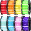 1.75mm Silk Shiny PLA 3D Printer Filament 8 Bright Colors Bundle: Silk Yellow/Lime Green/Orange/Sky Blue/Pink/Cyan/Red/Purple, Each Spool 250g, Total 2Kg 3D Printing Material, 250g x 8 Spools
