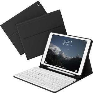 kenke Keyboard Case for iPad 9th/8th/7th Generation (10.2 Inch, 2021/2020/2019), Magnetic Detachable Wireless Bluetooth Keyboard, Thin & Light Keyboard Case with Pencil Holder, Black