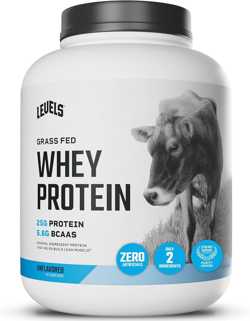 Levels Grass Fed Whey Protein Powder, No Artificials, 25G of Protein, Unflavored, 5LB (5 Pound (Pack of 1)), Best By: 07/01/27