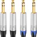Devinal 1/4" TRS Plugs, 4 Pack, 4 Inch AUX Cable, Male-to-Male, Gold-Plated, 24 AWG, Compatible with Speakers, Microphones, Guitars, DJ Mixers