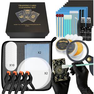 Card Care Clean Kit,17-in-1 Card Cleaning and Polishing Restoration Kit, Trading Card Cleaning Box with Cleaning Spray and Balck Nitrile Gloves, Suitable for Surface Card Care&Flatten Edges